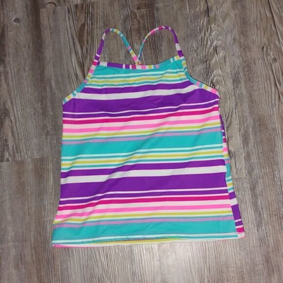 Spotted Zebra stiped top solid bottom tankini bathing suit swimsuit Sz M (8) - Picture 3 of 7
